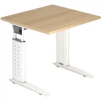 Hjh OFFICE PRO Bureau pied en C 80x80cm chêne/blanc