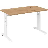 Hjh OFFICE PRO Bureau Mini-Office série O | 67 cm de profondeur | bac à câbles inclus | pied en C | réglable en hauteur, Dimension plateau:120 x 67,2 cm, Couleur plateau:Chêne cendré, Couleur piétement:Blanc