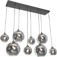 QAZQA Suspension Art Déco noire avec verre fumé 8 lumières - Sandra