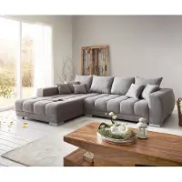 DELIFE Canapé-panoramique Josea 300x220 cm microfibre gris pierre Recamière à gauche