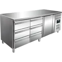 Saro Établi réfrigéré en acier inoxydable avec 1 porte et 6 tiroirs | 179,5 x 70 x 89/95 cm