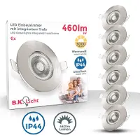 B.K.Licht Lot de 6 spots LED encastrables salle de bain IP44 étanches ultra-plats nickel mat Ø68 mm avec LED 4,9 W 480 lm 3000 K lumière blanc chaud design moderne