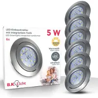 B.K.Licht lot de 6 spots LED encastrables ultra-plats orientables platine LED 5W intégrée plafonnier éclairage intérieur blanc chaud 230V IP23