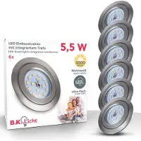 B.K.Licht – Lot de 6 spots encastrables LED ultraplats, orientables et à intensité variable, 5,5 W, blanc chaud 3000 K, spots encastrables, pour diamètre 68 mm