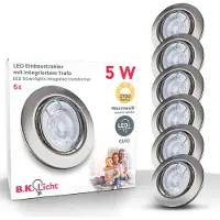 B.K.Licht Lot de 6 spots encastrables orientables et à intensité variable, nickel brossé - GU10 LED 5,5W 400lm, IP23, Lumière blanche chaude 3000K, Installation facile