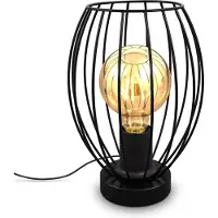 B.K.Licht B.K. Licht lampe de table cage métallique douille E27 interrupteur à câble design industriel vintage hauteur 25,6 cm noire livrée sans ampoule