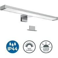 B.K.Licht applique murale salle de bain chromee 40cm 7W 600lm 4000K blanc neutre IP44 lampe miroir avec pince et fixation