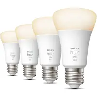 Philips Hue W 9W A60 E27 pack de 4 pièces Hue | Hue W 9W A60 E27 pack de 4 pièces | E27 | 9W | Blanc chaud 2700K | Bluetooth et Zigbee