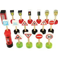 Bigjigs Panneaux de signalisation en bois , 18 pièces.