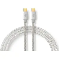 Nedis Câble USB - USB 2.0 - USB-C mâle - USB-C mâle - 100 W - 480 Mbps - plaqué or - 2.00 m - rond - tressé / nylon - argent - emballage avec fenêtre transparente