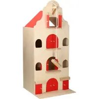 Playwood Maison de poupées Playwood en bois avec poulie et portes rouges 67 cm