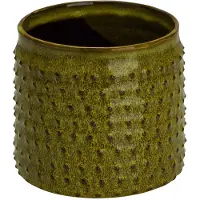 Cosy@home Cachepot Glazed Embossed Dots Vert D'herbe 13,5x13,5xh12,5cm Cylindrique Gres