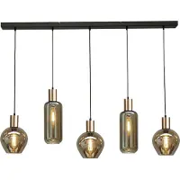 Masterlight Lampe à suspension noire et dorée Bounty Verre curio à 5 lumières