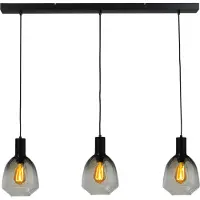 Masterlight Lampe suspendue 3 lumières - noire - Porto avec des lunettes vertes Nicolette