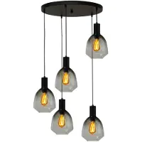 Masterlight Suspension loft 5 lumières - noire - Porto avec des lunettes vertes Nicolette