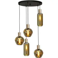Masterlight Lampe suspendue noire avec de l'or Bounty 5 lumières avec raccord doré