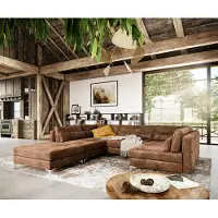 DELIFE Canapé-panoramique Elio 300x185 cm simili cuir vintage marron antique avec pouf