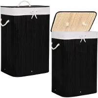 Springos Panier à Linge 72L en Bambou 40 cm x 30 cm x 60 cm avec poignées - Noir