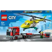 LEGO 60343 City Hélicoptère Transporteur, jouet à partir de 5 ans avec camion, hélicoptère de sauvetage et minifigures, idée cadeau