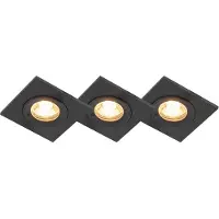 QAZQA Ensemble de 3 spots encastrés pour salle de bain carrés noirs IP44 - Xena