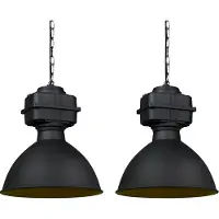 QAZQA Ensemble de 2 lampes suspendues industrielles petites noir mat - Sicko