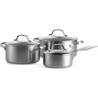Greenpan Lot de 3 casseroles Geneva 16 cm + 20 cm + 24 cm, compatibles avec tous les types de cuisinières, en acier inoxydable
