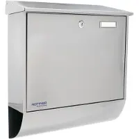 Rottner Boîte aux lettres Expo Inox, montage mural, porte-nom, rouleau de courrier, serrure à cylindre, 2 clés incluses, acier inoxydable, L 385 x P 120 x H 410 mm
