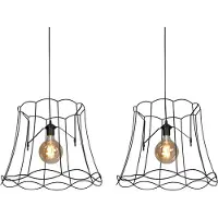 QAZQA Ensemble de 2 lampes suspendues rétro noires 50 cm - Granny Frame