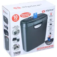 Alpina Destructeur de documents - Destructeur de cartes de crédit - Destructeur de papier avec bac de récupération - Noir