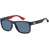 Tommy Hilfiger Lunettes de soleil rectangulaires TH1556/S - Monture bleue/rouge/blanche - Verres en polycarbonate bleus UV400