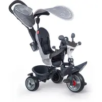 Smoby Tricycle Baby Driver Plus Bleu 3-1 - Pour les enfants à partir de 10 mois, avec barre de poussée, barre de sécurité et limitation de la direction