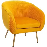Atmosphera Fauteuil en Velours Ocre plissé et pieds en métal doré