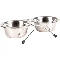 Flamingo Gamelle Pour La Nourriture Et L'eau Set + Support Arjun Inox 25cm 2500ml