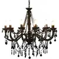 vidaXL Lustre avec perles Noir 12 ampoules E14