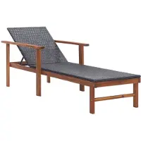 vidaXL Chaise longue Poly rotin et acacia massif noir