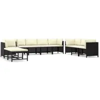 vidaXL Ensemble salon de jardin 10 pièces avec coussins Poly rotin noir