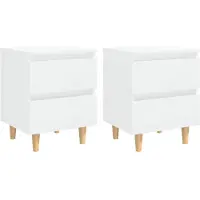 vidaXL Tables de chevet pieds en pin 2 pcs blanc brillant 40x35x50 cm