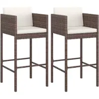 vidaXL Barhocker 2 Stk. mit Kissen Braun Poly Rattan