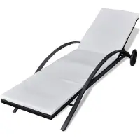 vidaXL Bain de soleil avec coussins & roulettes Poly rotin noir