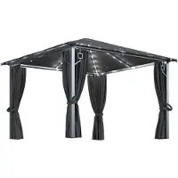 vidaXL Pavillon avec rideaux & guirlande lumineuse LED 3x3 m Anthracite Alu