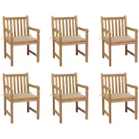 vidaXL Chaises de jardin 6 pcs. avec coussins beiges teck massif