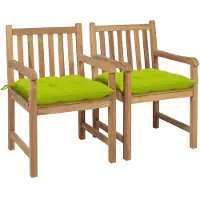 vidaXL Chaises de jardin 2 pcs. avec coussins vert clair en teck massif