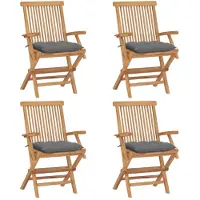 vidaXL Chaises de jardin avec coussins gris 4 pcs. Bois massif teck