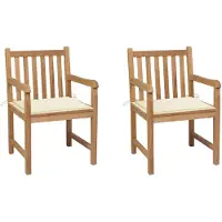vidaXL Chaises de jardin 2 pcs. avec coussins blanc crème Teck massif