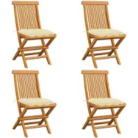vidaXL Chaises de jardin avec coussins blanc crème 4 pcs. Bois massif teck