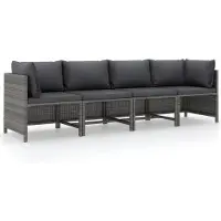 vidaXL Canapé de jardin 4 places avec coussins Gris Poly rotin