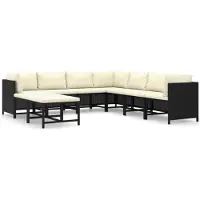 vidaXL Salon de jardin 9 pcs avec coussins Résine tressée Noir