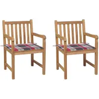 vidaXL Chaises de jardin 2 pcs. Coussin rouge à motifs écossais Teck massif