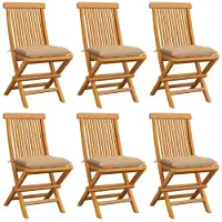 vidaXL Chaises de jardin avec coussin beige 6 pcs. Bois massif teck