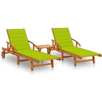 vidaXL Sonnenliegen 2 Stk. mit Tisch und Auflagen Massivholz Akazie